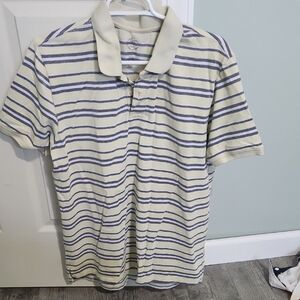 St. John Cream and Blue Striped Polo Shirt
